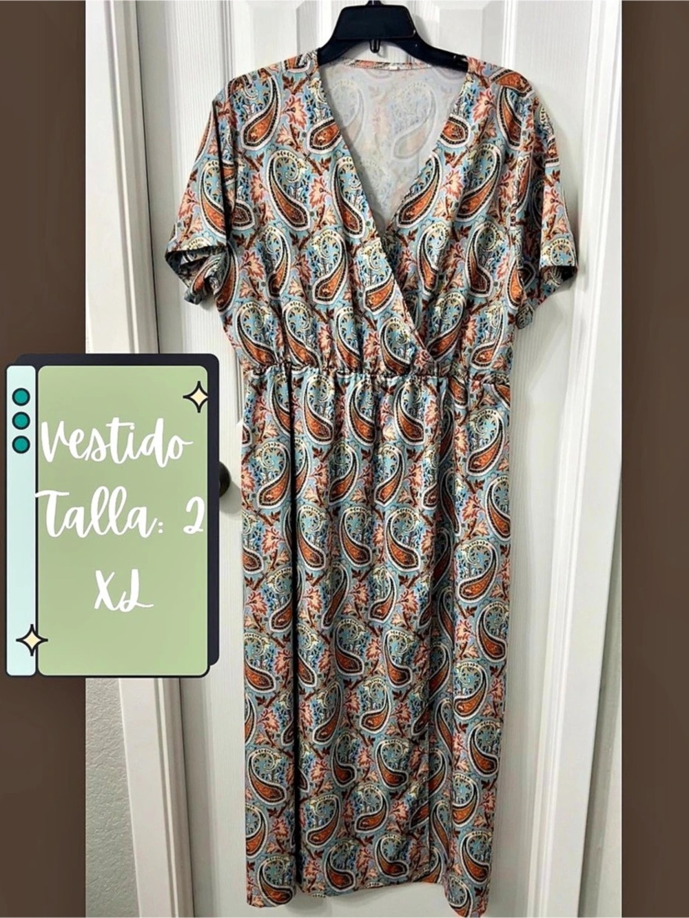 Paisley Maxi Dress in Blue & Orange Size XL